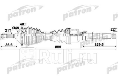 Полуось правая 21x886x48 peugeot: 206 хечбэк 98- PATRON PDS0091  для Разные, PATRON, PDS0091