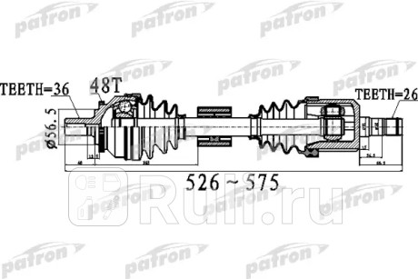 Полуось передний мост слева 36x526x56,5x26 abs:48t volvo s60 i 2002-2009 v70 ii 00-08 PATRON PDS0535  для Разные, PATRON, PDS0535