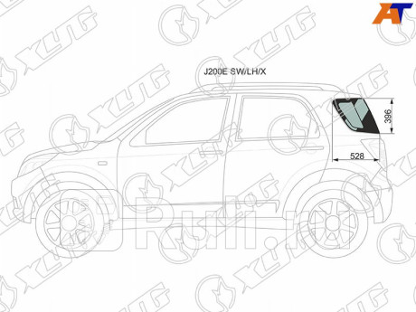 J200E SW/LH/X - Боковое стекло кузова заднее левое (собачник) (XYG) Daihatsu Terios 2 (2006-2021) для Daihatsu Terios 2 (2006-2021), XYG, J200E SW/LH/X