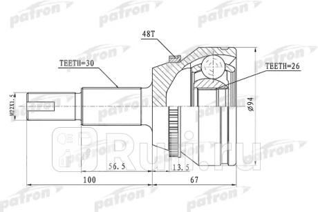 Шрус наружный с кольцом abs 30x62x26 abs:48t toyota camry acv40 gsv40 06- PATRON PCV1436  для Разные, PATRON, PCV1436