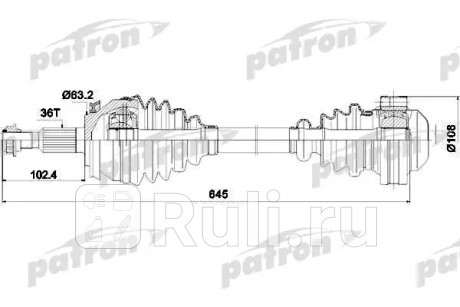 Полуось левая 38x668x63,2 vw transporter v 2,0 tdi 09- PATRON PDS0307  для Разные, PATRON, PDS0307