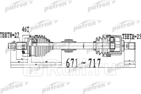 Полуось передний мост слева 27x671x60x25 abs:46t kia cerato [td] 08 - PATRON PDS0511  для Разные, PATRON, PDS0511