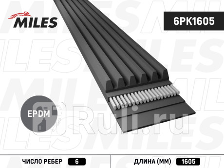 Ремень поликлиновой 6pk1605 miles MILES 6PK1605  для прочие 2, MILES, 6PK1605