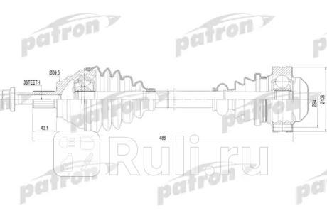 Полуось передняя левая 36x491x59.5 audi: a3 03-   seat: leon 05-, toledo 04-   skoda: octavia 04-, superb 08-   vw: golf v vl 07-, passat 05-, touran 03- PATRON PDS0252  для Разные, PATRON, PDS0252