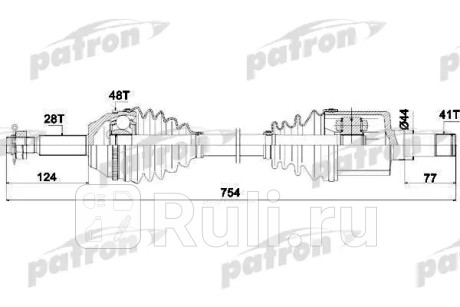 Полуось передняя левая 28x754x41 abs: 48t ford transit 2,2tdci, 3,2tdci 07- PATRON PDS0428  для Разные, PATRON, PDS0428