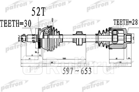 Полуось передний мост справа 30x567x88x28 abs:52t kia sorento [xm] 09 - PATRON PDS0522  для Разные, PATRON, PDS0522