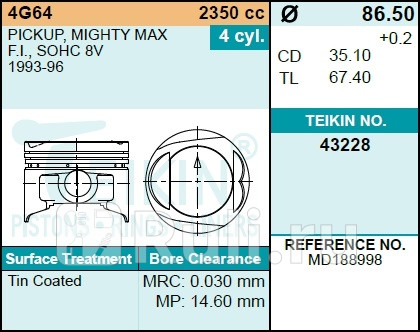 Поршни (к-т 4шт) std TEIKIN 43228STD  для прочие 2, TEIKIN, 43228STD