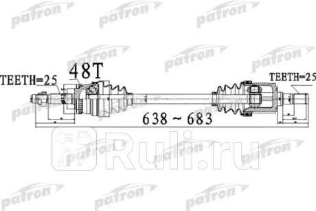 Полуось передний мост слева 25x638x52,5x25 abs:48t kia rio [tc] 06 - акпп PATRON PDS0521  для Разные, PATRON, PDS0521