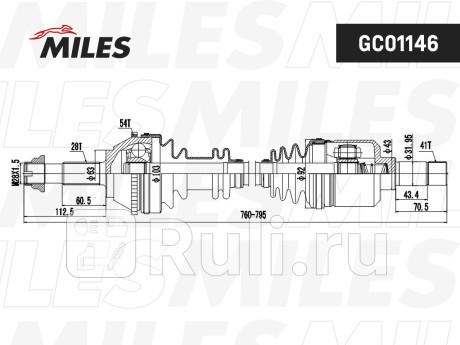 Привод в сборе левый citroen jumper/fiat ducato/peugeot boxer 1.9-2.8 94-02 (abs) (gkn 303048) gc011 MILES GC01146  для прочие 2, MILES, GC01146