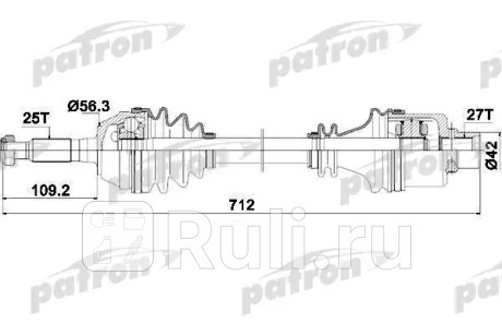 Полуось перед 25x713.5x56.3x27 renault: trafic van 1.4 1.7 1.9d 2.0 2.1d 2.2 2.2 4x4 2.5d 2.5d 4x4 89-01, trafic c борт 1.7 2.0 rwd 2.1 d rwd 2.5 d 89-01, tr PATRON PDS0076  для Разные, PATRON, PDS0076