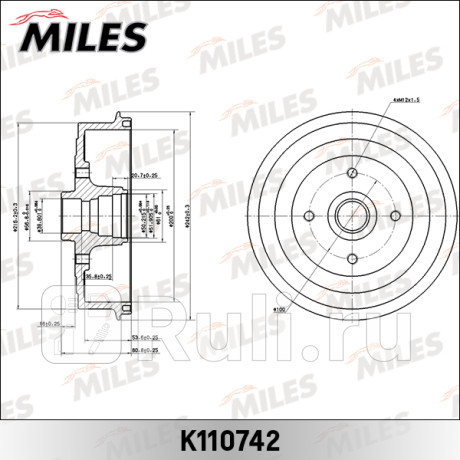 Барабан тормозной со ступицей daewoo lanos 05- (trw db4272) k110742 MILES K110742  для прочие 2, MILES, K110742