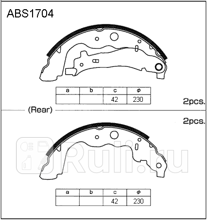 Колодки тормозные lada largus 12-, renault logan 12-, duster 10-, captur 13- бараб. задние 228 х 42 Allied Nippon ABS1704  для прочие 2, Allied Nippon, ABS1704