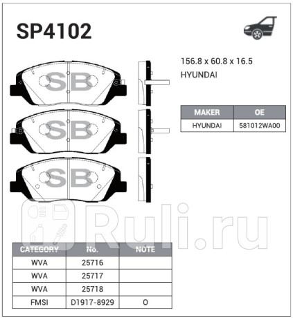 SP4102 - Колодки тормозные дисковые передние (HI-Q) Hyundai Genesis (2013-2016) для Hyundai Genesis (2013-2016), HI-Q, SP4102