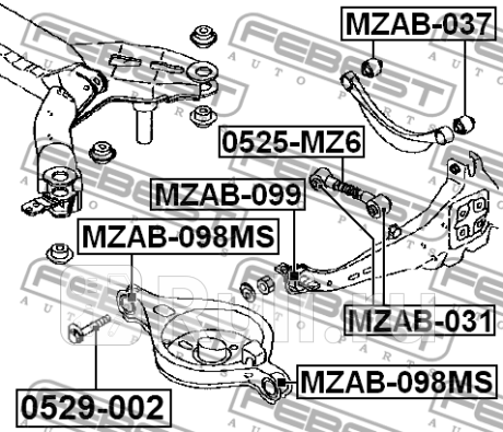 Сайлентблок mazda 6 gg 2002-2008 [gen] заднего продольного рычага \ mzab-099 febest FEBEST MZAB-099  для прочие 2, FEBEST, MZAB-099