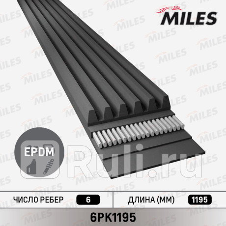 Ремень поликлиновой 6pk1195 MILES 6PK1195  для Разные, MILES, 6PK1195