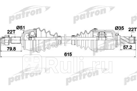 Полуось передняя левая 22x615x51x22 opel: corsa d 1.0 1.2 1.4 06- PATRON PDS0285  для Разные, PATRON, PDS0285