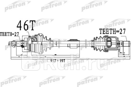 Полуось передний мост справа 27x957x60x27 abs:46t hyundai elantra [a5] 1,6 11- i30 [a5] 12 - at PATRON PDS0489  для Разные, PATRON, PDS0489