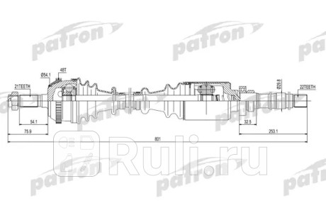 Полуось правая 21x801x58.3x22 abs: 48t citroen: saxo 96-03, peugeot: 106 i 91-96, 106 ii 96- PATRON PDS0072  для Разные, PATRON, PDS0072